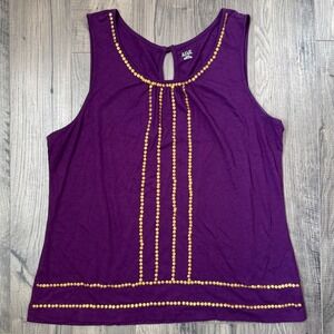 ANA A NEW‎ APPROACH Womens Purple Tank Top Sequins Embellished Keyhole Back XL